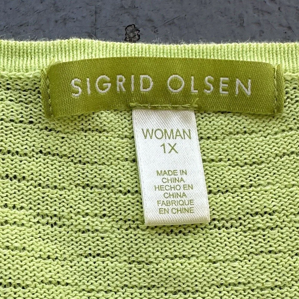 Sigrid Olsen Linen Blend Lightweight Beaded Button Front Cardigan - Green Wms XL